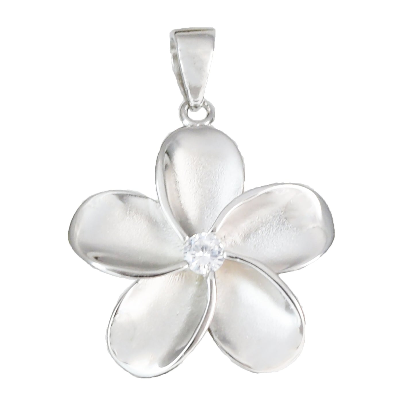Hawaiian Plumeria Pendant, Silver Plumeria W. CZ Pendant, Hawaiian Jewelry Christmas Present, Anniversary Gift, Birthday Gift