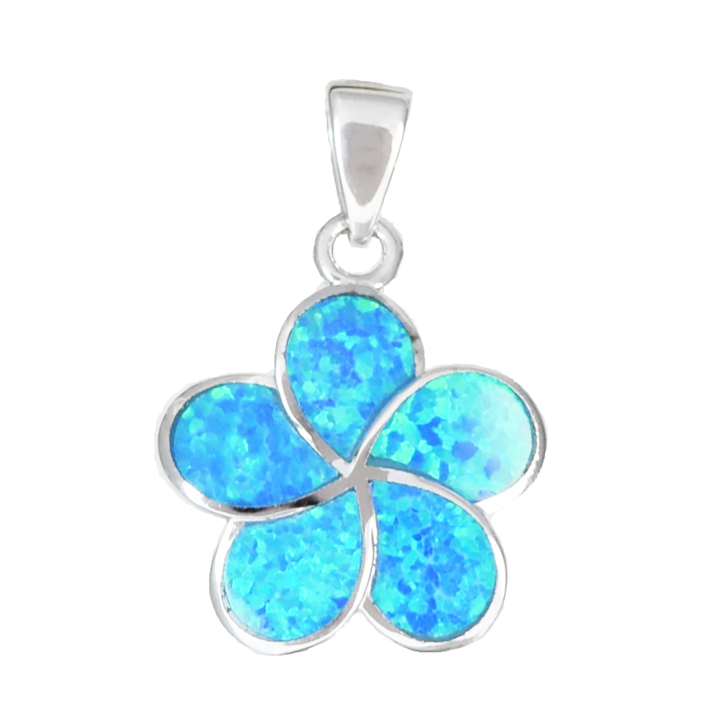 Hawaiian Blue Opal Plumeria Pendant, Silver Blue Opal Inlay Plumeria Pendant, Christmas Anniversary Birthday Mom Gift