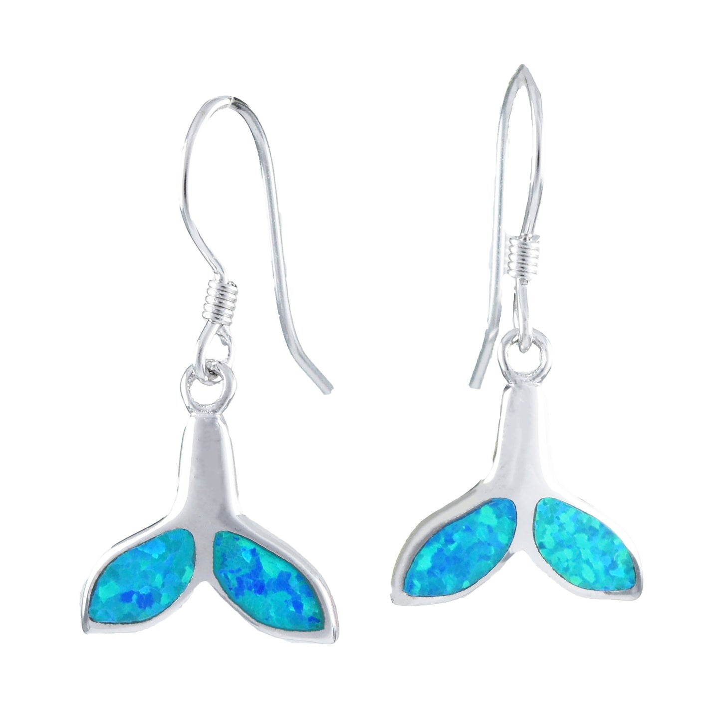 Hawaiian Blue Opal Dolphin Tail Earrings, Sterling Silver Blue Opal Dolphin Tail Dangle Earrings, Christmas Mom Birthday Gift