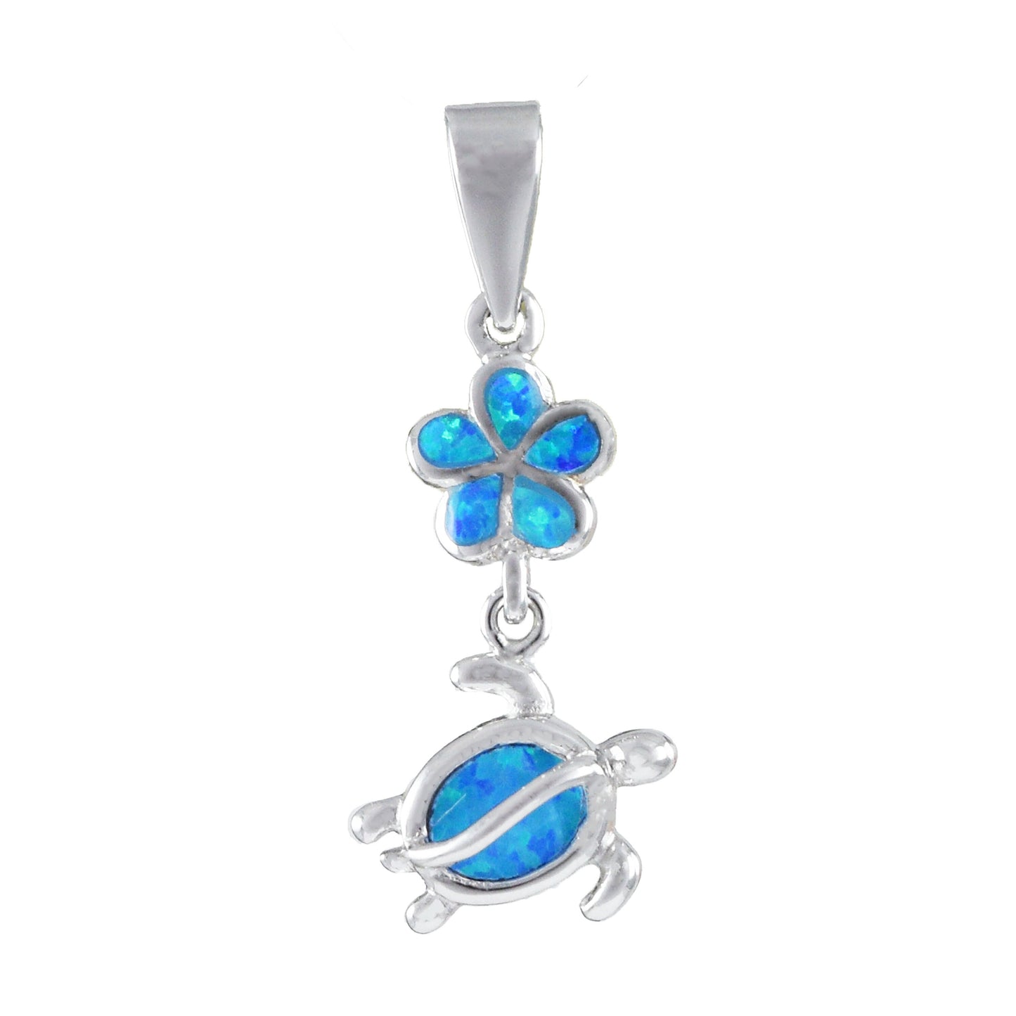 Hawaiian Blue Opal Plumeria Sea Turtle Pendant, Sterling Silver Turtle Plumeria Pendant, Christmas Mom Birthday Gift