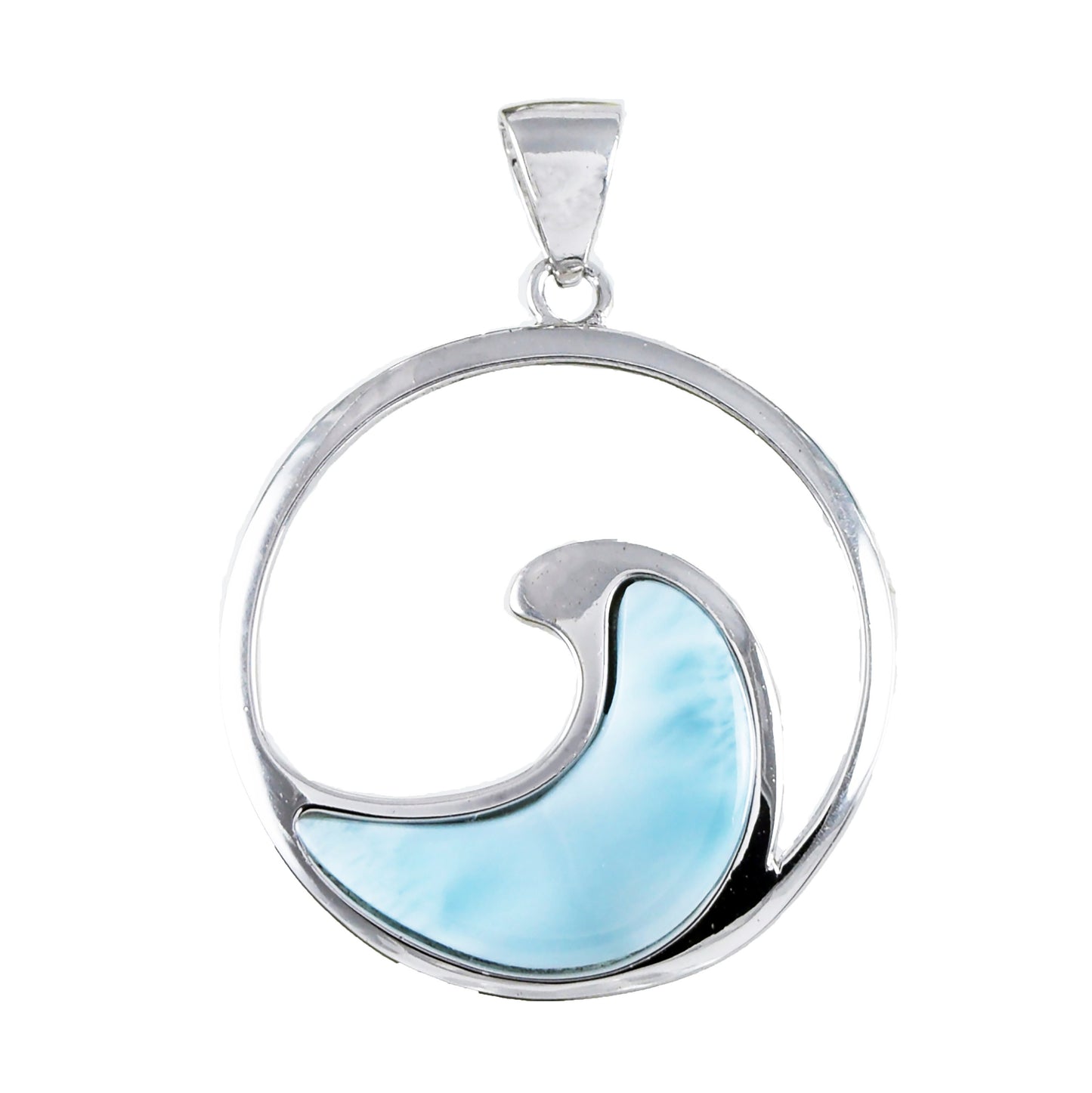 Hawaiian Genuine Larimar Ocean Wave Pendant, Sterling Silver Larimar Wave Pendant, Christmas Anniversary Birthday Mom Gift