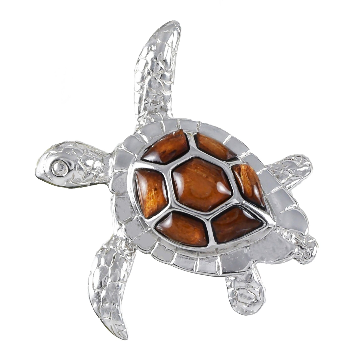 Hawaiian Large Genuine Koa Wood Sea Turtle Pendant, Sterling Silver Koa Wood Inlay Sea Turtle Pendant, Christmas Birthday Gift