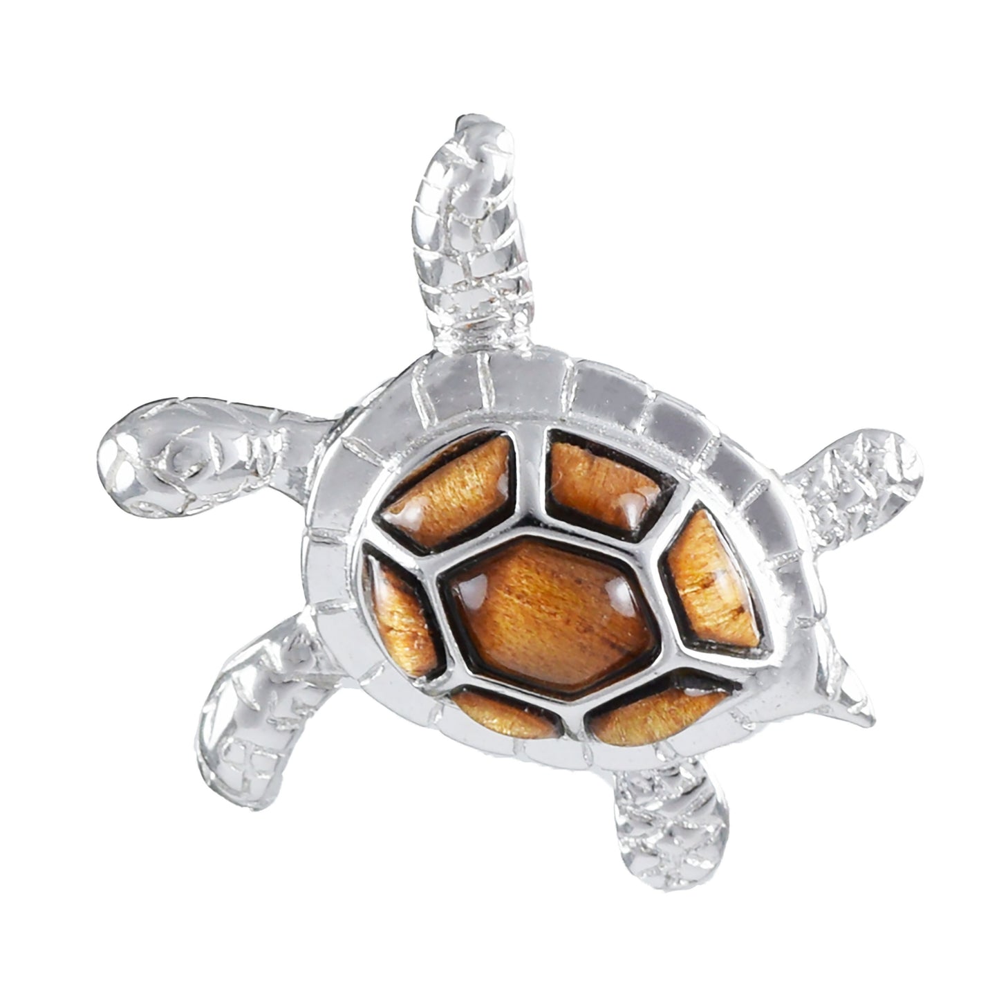 Hawaiian Genuine Koa Wood Sea Turtle Pendant, Sterling Silver Koa Wood Inlay Sea Turtle Pendant, Mom Christmas Birthday Gift