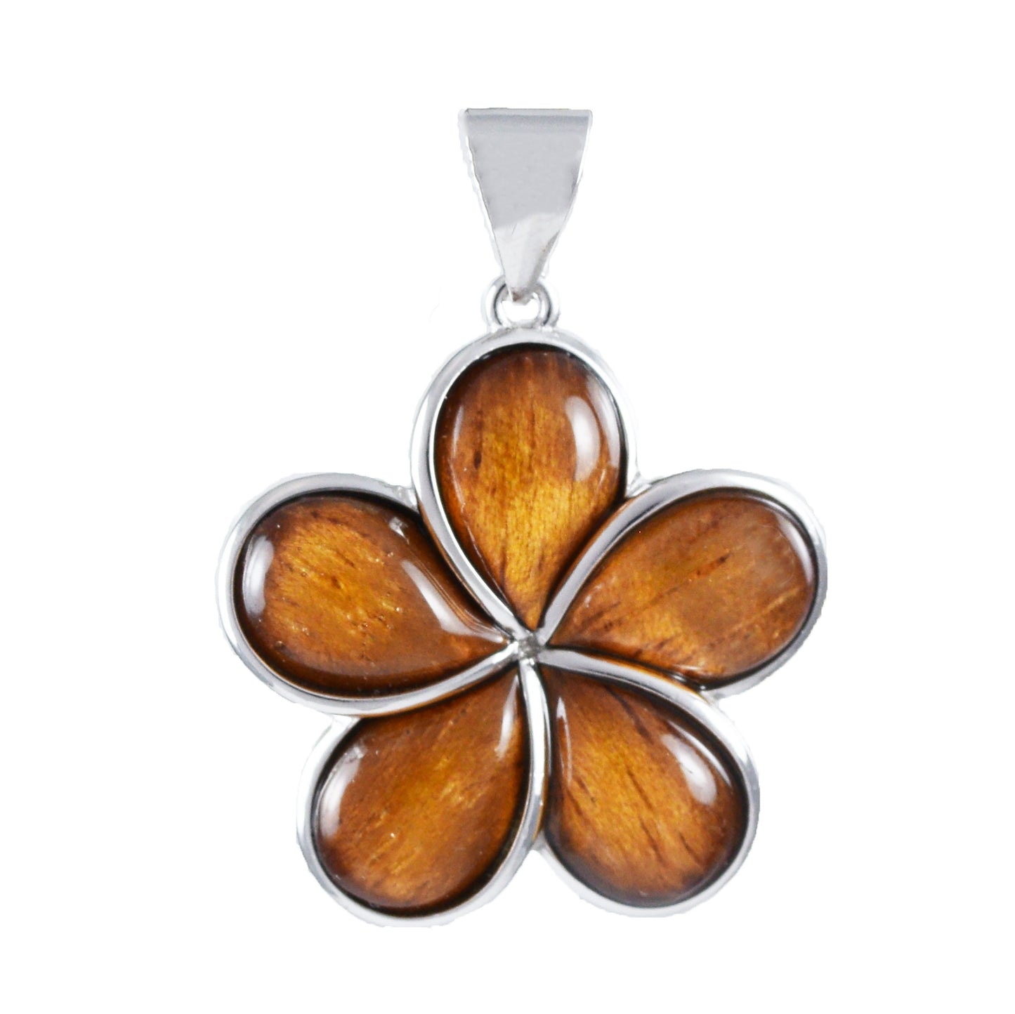 Hawaiian Large Genuine Koa Wood Plumeria Pendant, Sterling Silver Koa Wood Inlay Plumeria Pendant, Christmas Present, Birthday Mom Gift
