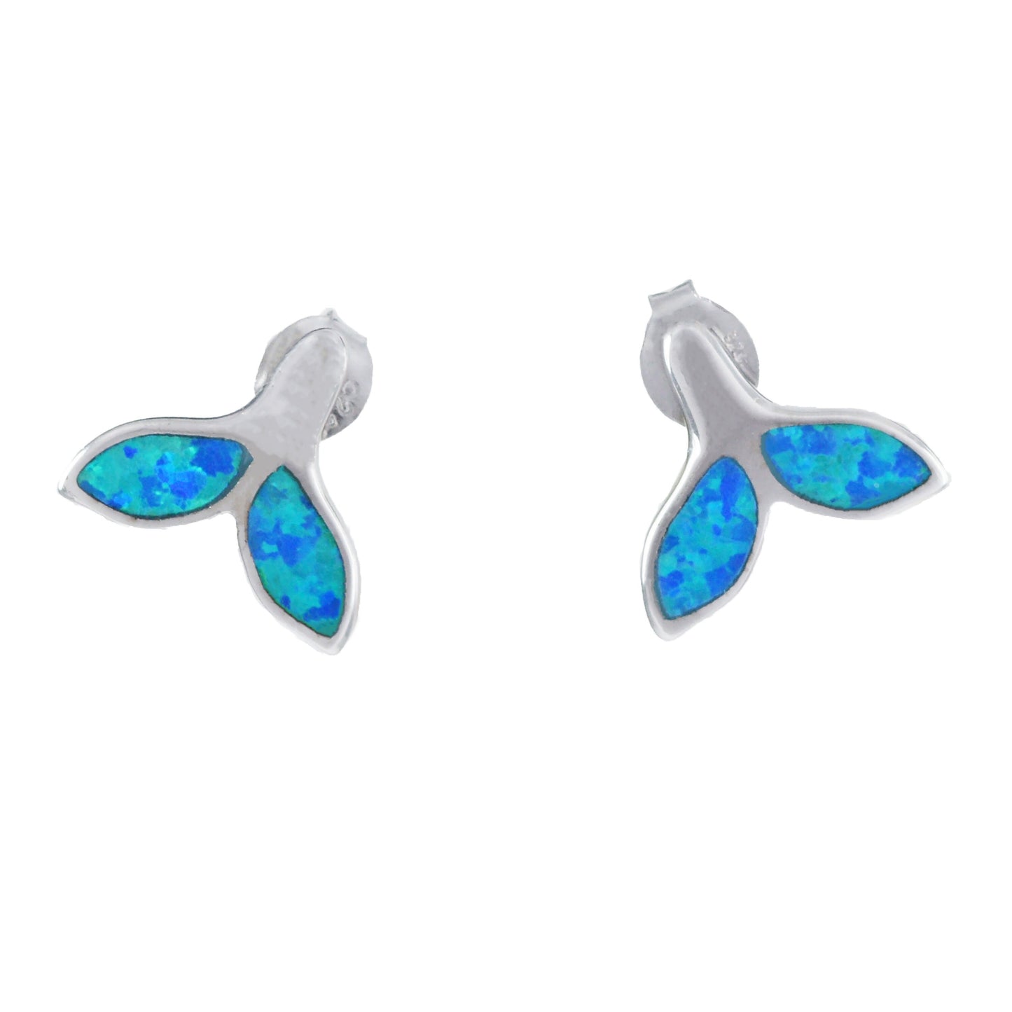 Hawaiian Blue Opal Dolphin Tail Earrings, Sterling Silver Blue Opal Dolphin Tail Stud Earrings, Christmas Mom Birthday Gift