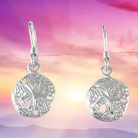 Sand Dollar Earrings, Sterling Silver Sand Dollar Dangle Earrings, E4114 Birthday Mom Wife Girl Mother Gift, Island Jewelry