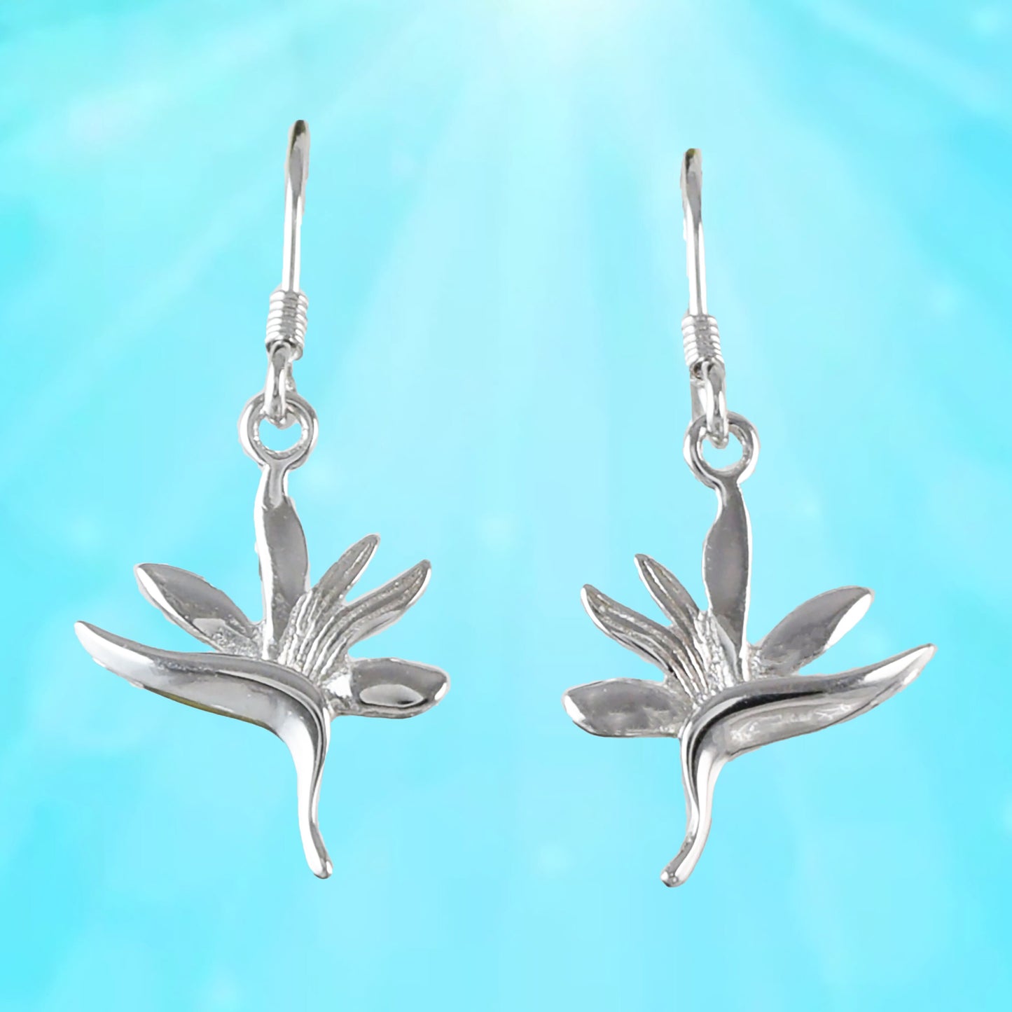 Hawaiian Bird of Paradise Earrings, Sterling Silver Bird of Paradise Dangle Earrings, Christmas Anniversary Birthday Mom Gift
