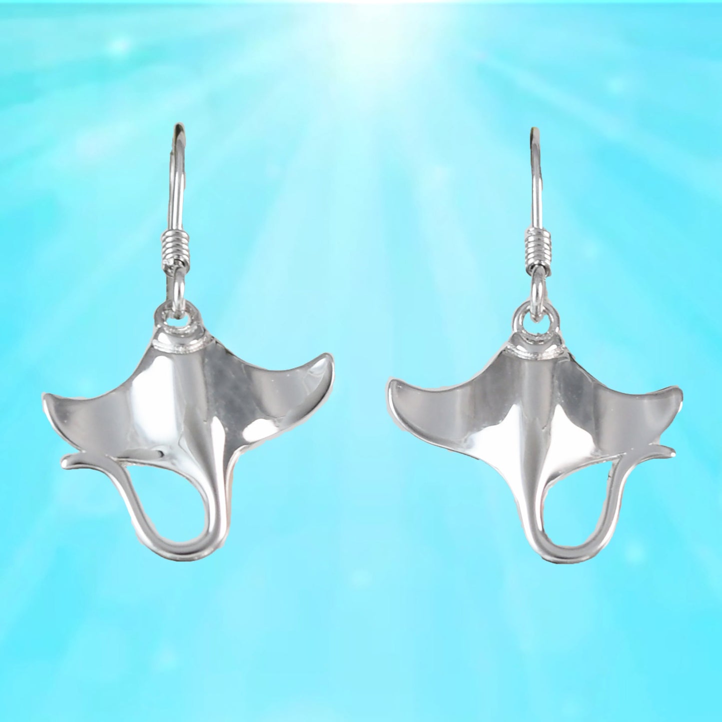Hawaiian Manta Ray Earrings, Sterling Silver Manta Ray Dangle Earrings, Hawaiian Jewelry, Christmas Anniversary Birthday Gift