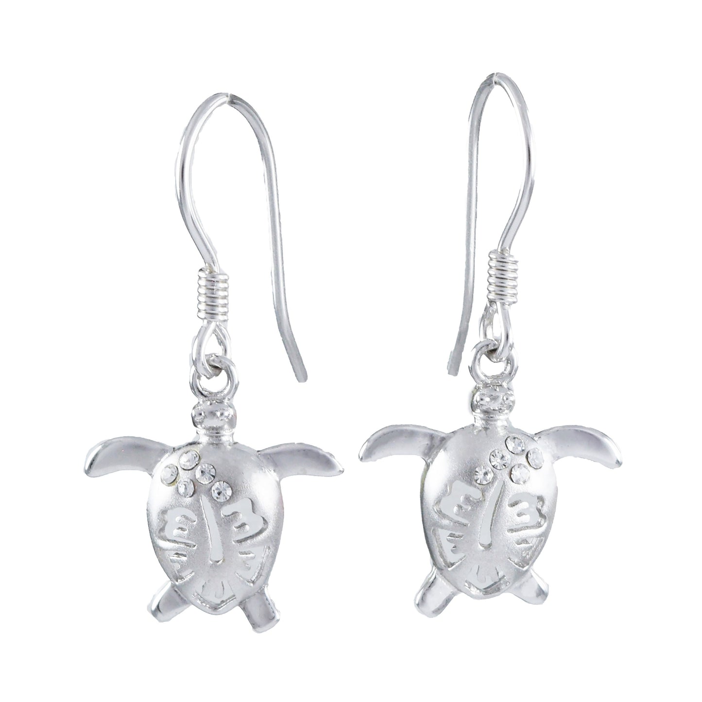 Hawaiian Hibiscus Sea Turtle Earrings, Sterling Silver Turtle Hibiscus CZ Dangle Earrings, Christmas Mom Birthday Gift