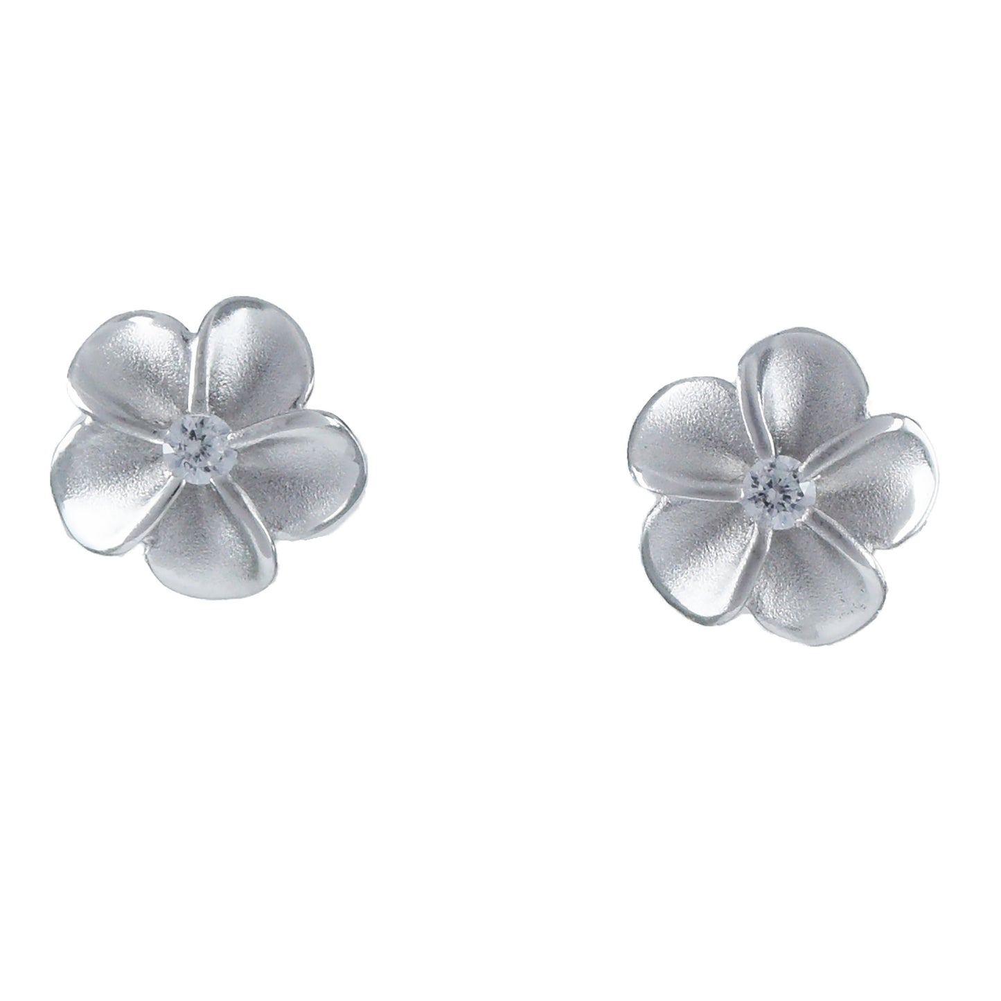 Hawaiian Small Plumeria Earrings, Sterling Silver Plumeria CZ Stud Earrings, W4003 Hawaiian Jewelry, Christmas Present
