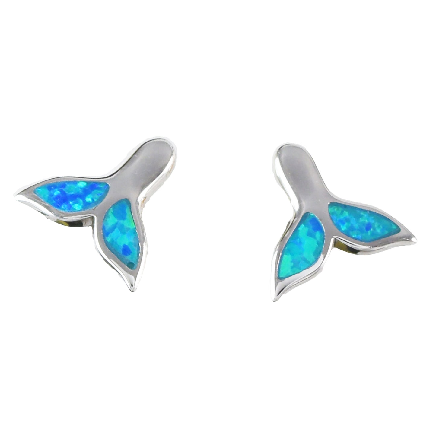Hawaiian Blue Opal Dolphin Tail Earrings, Sterling Silver Blue Opal Dolphin Tail Stud Earrings, Christmas Birthday Gift