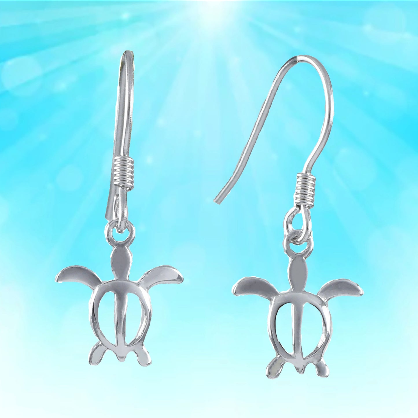 Hawaiian Small Sea Turtle Earrings, Sterling Silver Turtle Petroglyph Dangle Earrings, Hawaiian Jewelry, Christmas Mom Birthday Gift