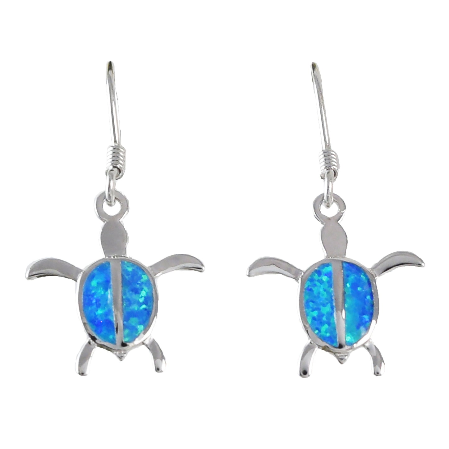 Hawaiian Blue Opal Sea Turtle Earrings, Sterling Silver Blue Opal Sea Turtle Dangle Earrings, Christmas Present Birthday Gift