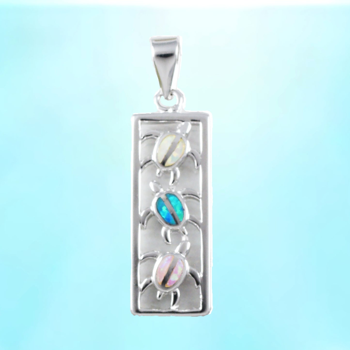Hawaiian Blue Pink White Opal Sea Turtle Pendant, Sterling Silver 3 Opal Sea Turtle Pendant, Christmas Birthday Mom Gift