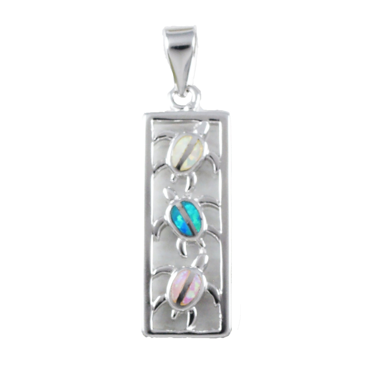 Hawaiian Blue Pink White Opal Sea Turtle Pendant, Sterling Silver 3 Opal Sea Turtle Pendant, Christmas Birthday Mom Gift