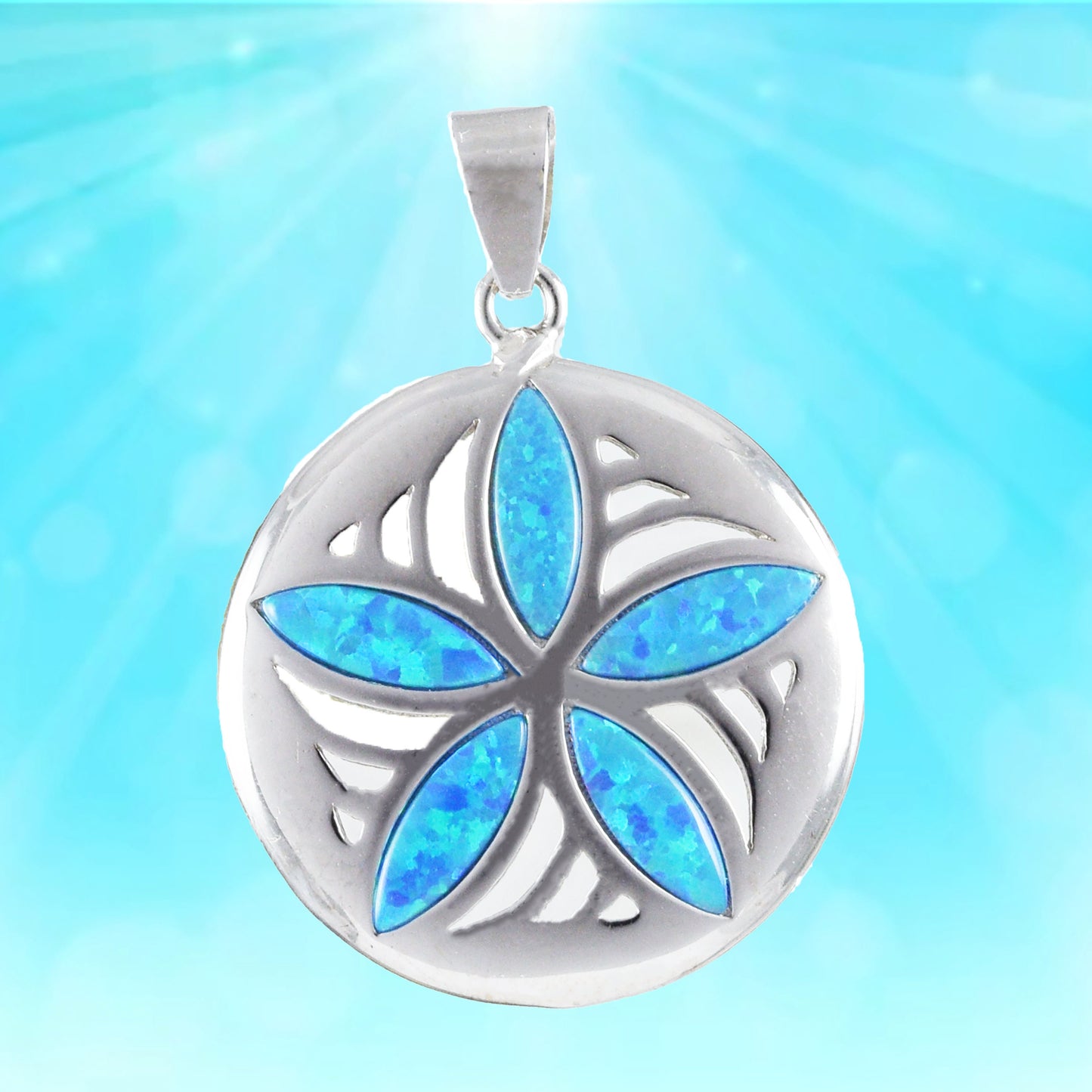 Hawaiian Blue Opal Sand Dollar Pendant, Sterling Silver Sand Dollar Pendant, Christmas Anniversary Birthday Gift