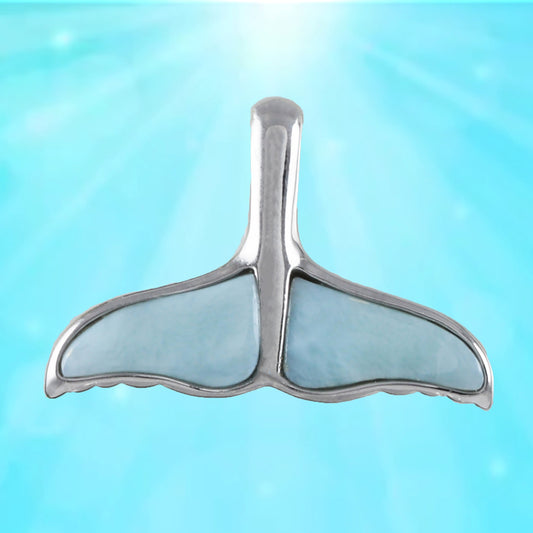 Hawaiian Large Genuine Larimar Whale Tail Pendant, Sterling Silver Larimar Inlay Whale Tail Pendant, Christmas Mom Birthday Gift