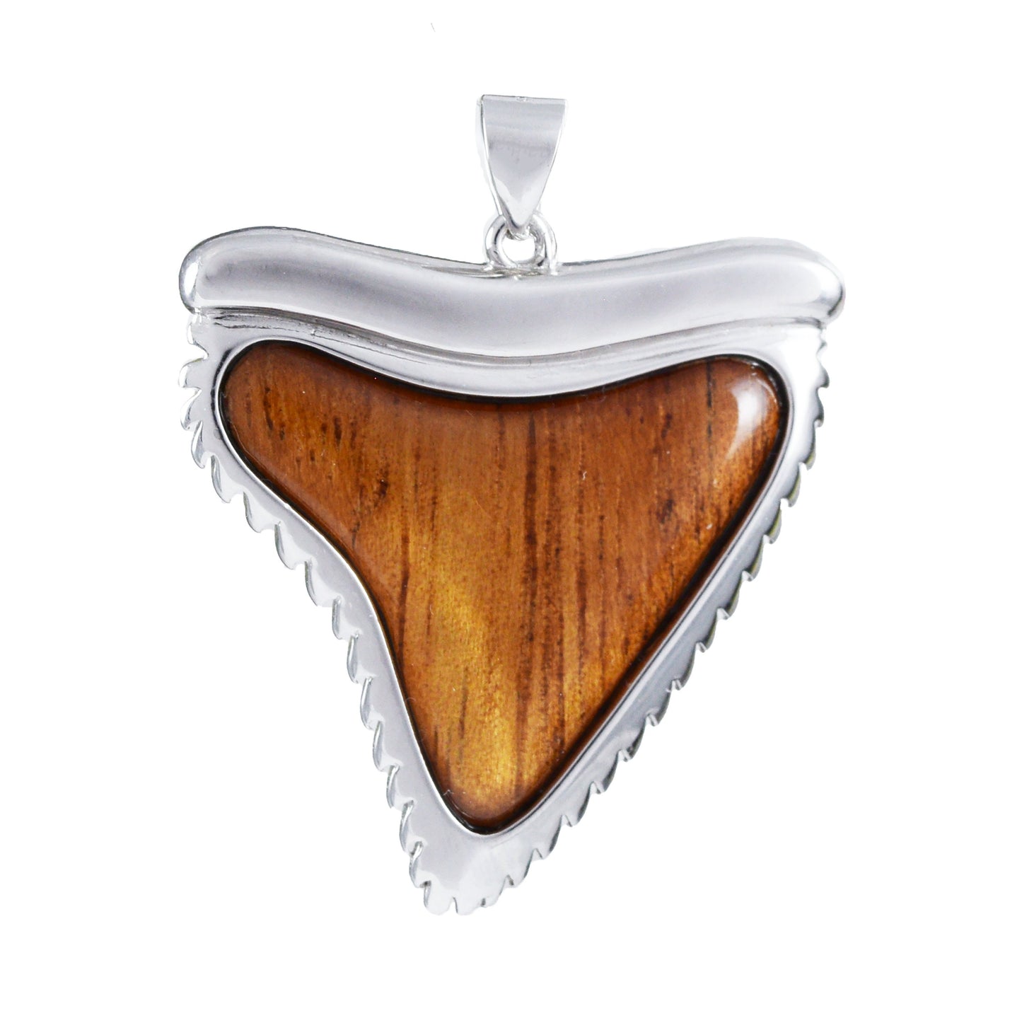 Hawaiian X-Large Genuine Koa Wood Shark Teeth Pendant, Sterling Silver Shark Teeth Pendant, Christmas Anniversary Mom Birthday Gift