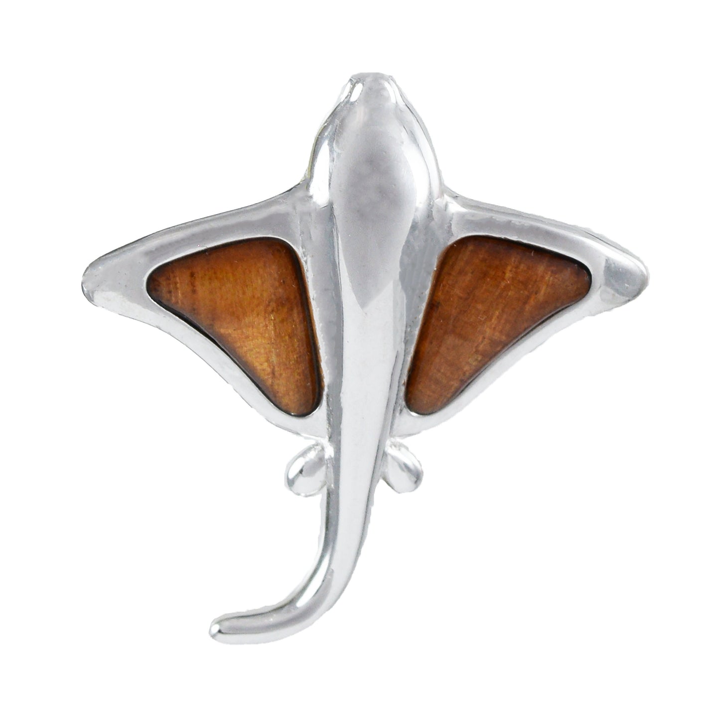 Hawaiian Genuine Koa Wood Stingray Pendant, Sterling Silver Koa Wood Sting Ray Pendant, Christmas Anniversary Birthday Gift