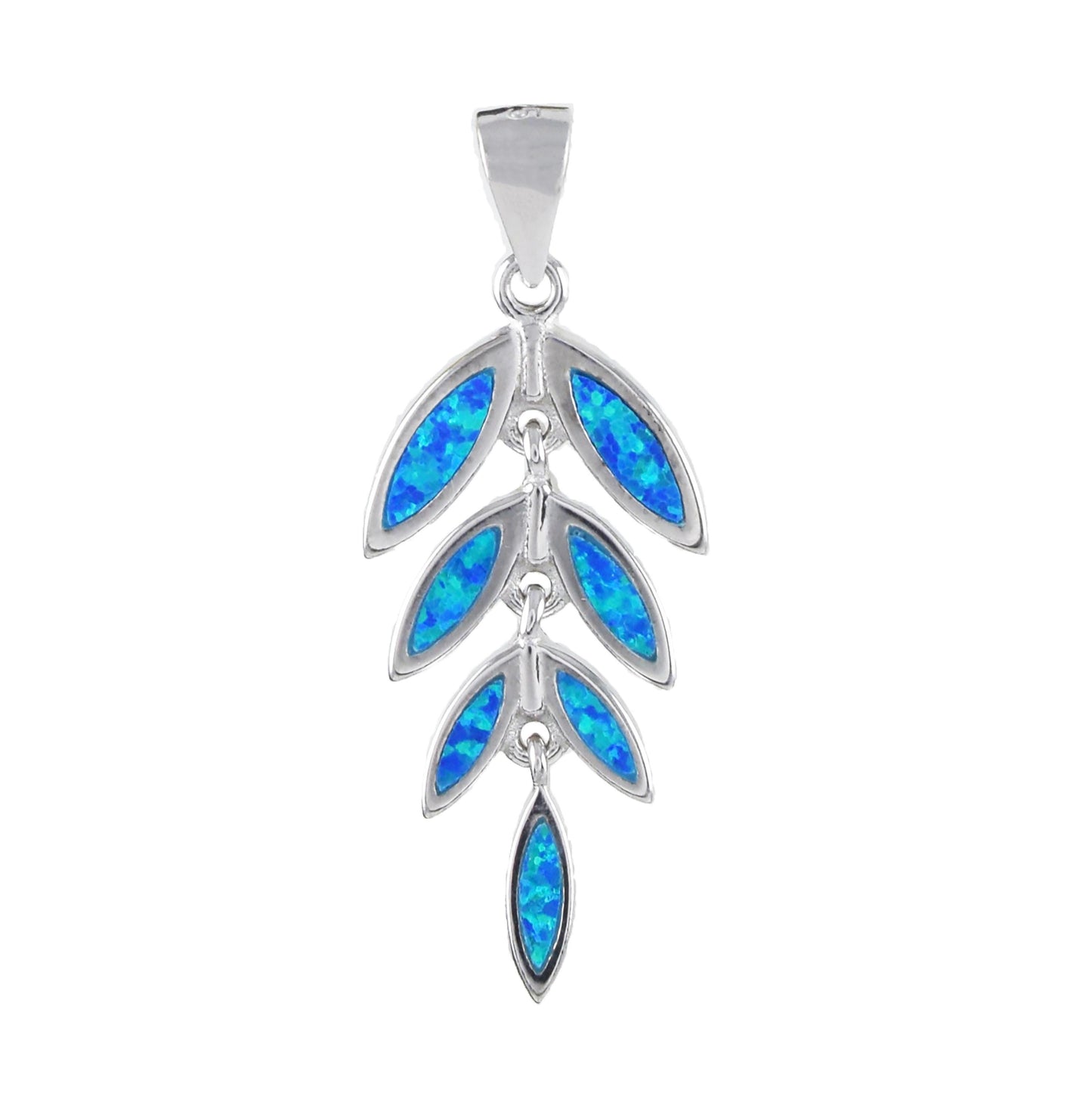 Hawaiian Blue Opal Maile Leaf Pendant, Sterling Silver Blue Opal Maile Leaf Pendant, Christmas Anniversary Birthday Mom Gift