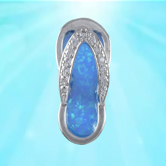 Hawaiian Blue Opal Slipper Pendant, Sterling Silver Blue Opal Sandal Charm Pendant, Christmas Birthday Mom Gift