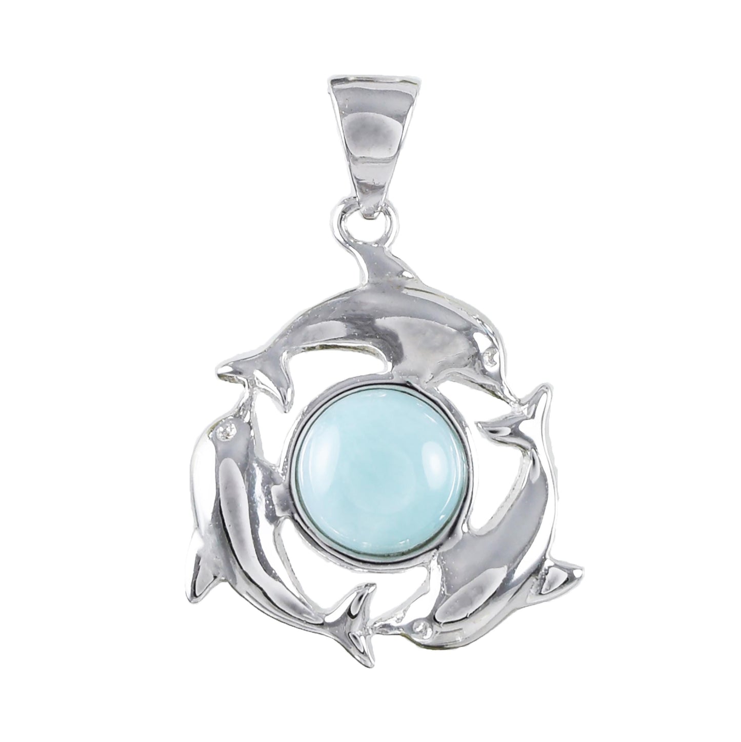 Hawaiian Genuine Larimar 3 Dolphin Pendant, Sterling Silver Larimar Inlay Dolphin Family Pendant, Christmas Mom Birthday Gift