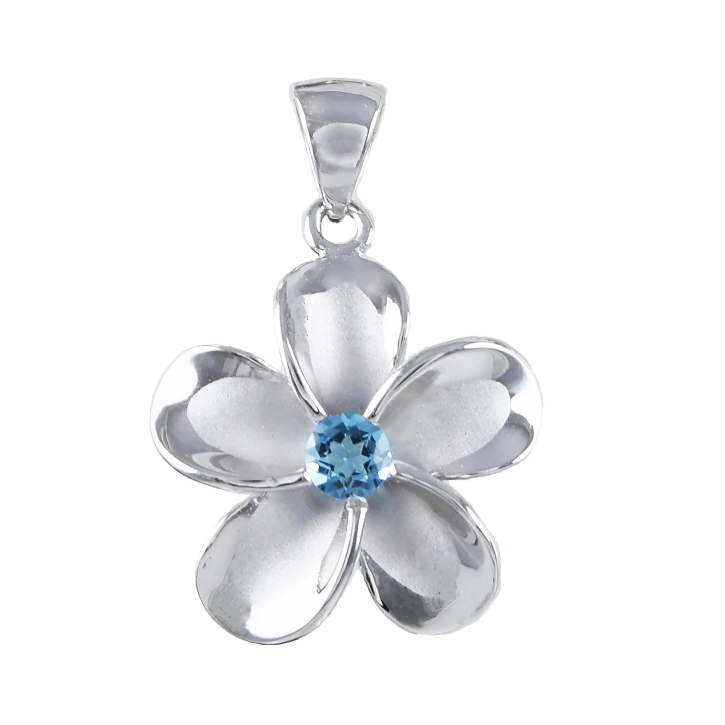 Hawaiian Genuine Blue Topaz Plumeria Pendant, Sterling Silver Plumeria Pendant, Christmas Anniversary Birthday Mom Gift