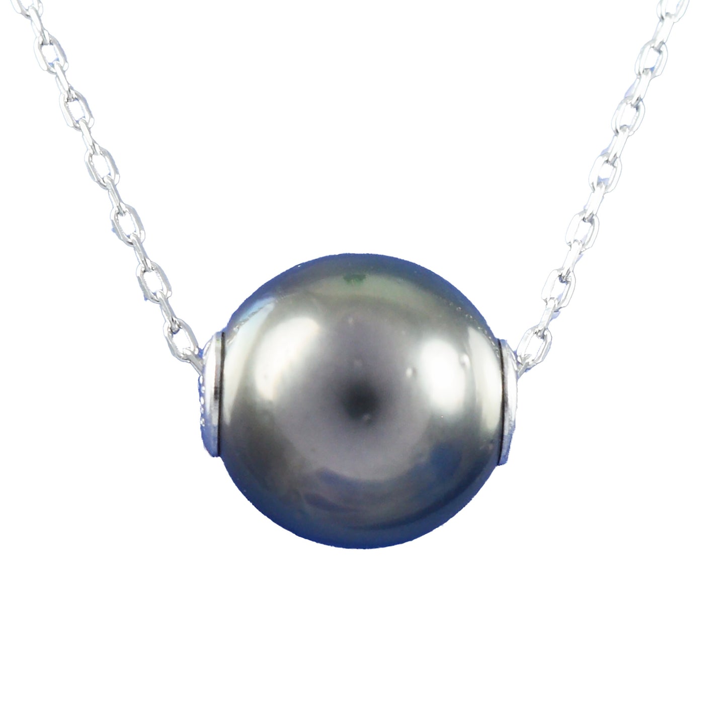 Hawaiian Genuine Black Tahitian Pearl Necklace, Sterling Silver Floating Tahitian Pearl Necklace, Christmas Anniversary Birthday Mom Gift