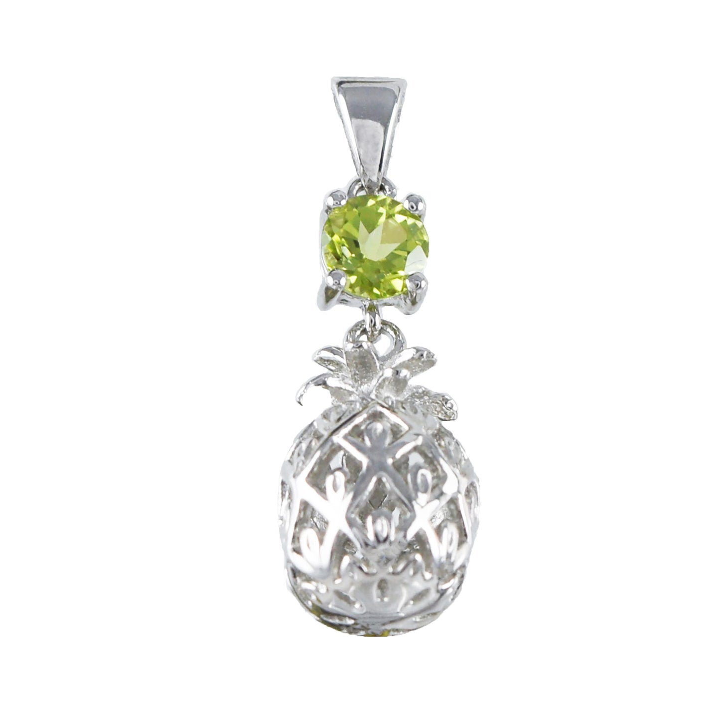 Hawaiian 3D Genuine Peridot Pineapple Pendant, Sterling Silver 3D Green Peridot Pineapple Pendant, Christmas Anniversary Birthday Gift