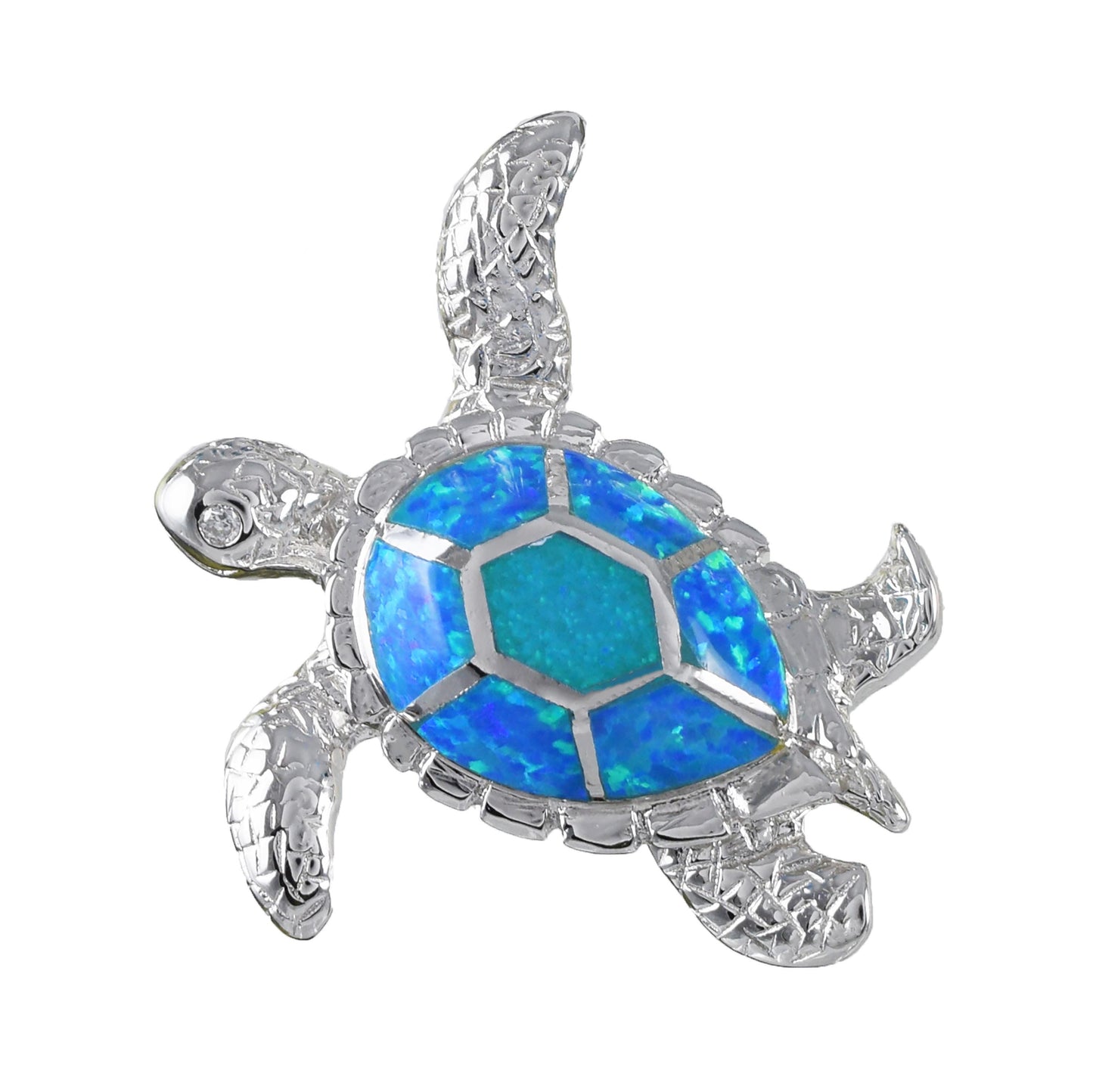 Hawaiian X-Large Blue Opal Sea Turtle Pendant, Sterling Silver Blue Opal Inlay Sea Turtle Pendant, Christmas Birthday Gift