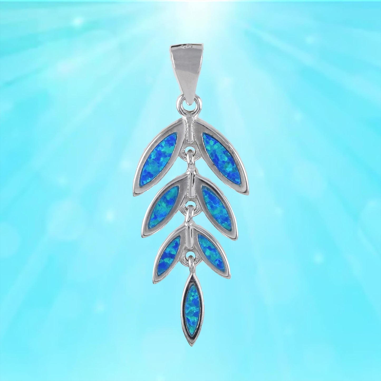 Hawaiian Blue Opal Maile Leaf Pendant, Sterling Silver Blue Opal Maile Leaf Pendant, Christmas Anniversary Birthday Mom Gift