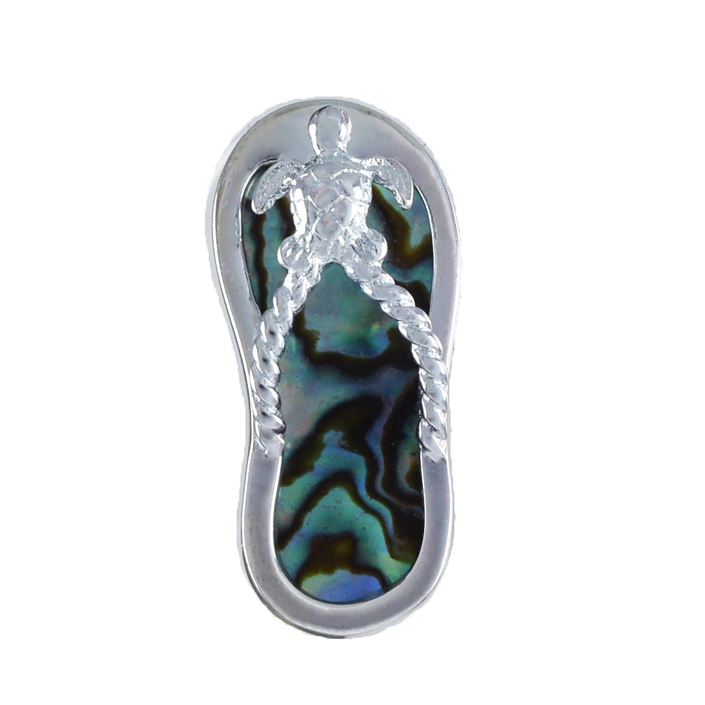 Hawaiian Genuine Paua Shell Sea Turtle Slipper Pendant, Sterling Silver Turtle Sandal Charm Pendant, Christmas Birthday Mom Gift