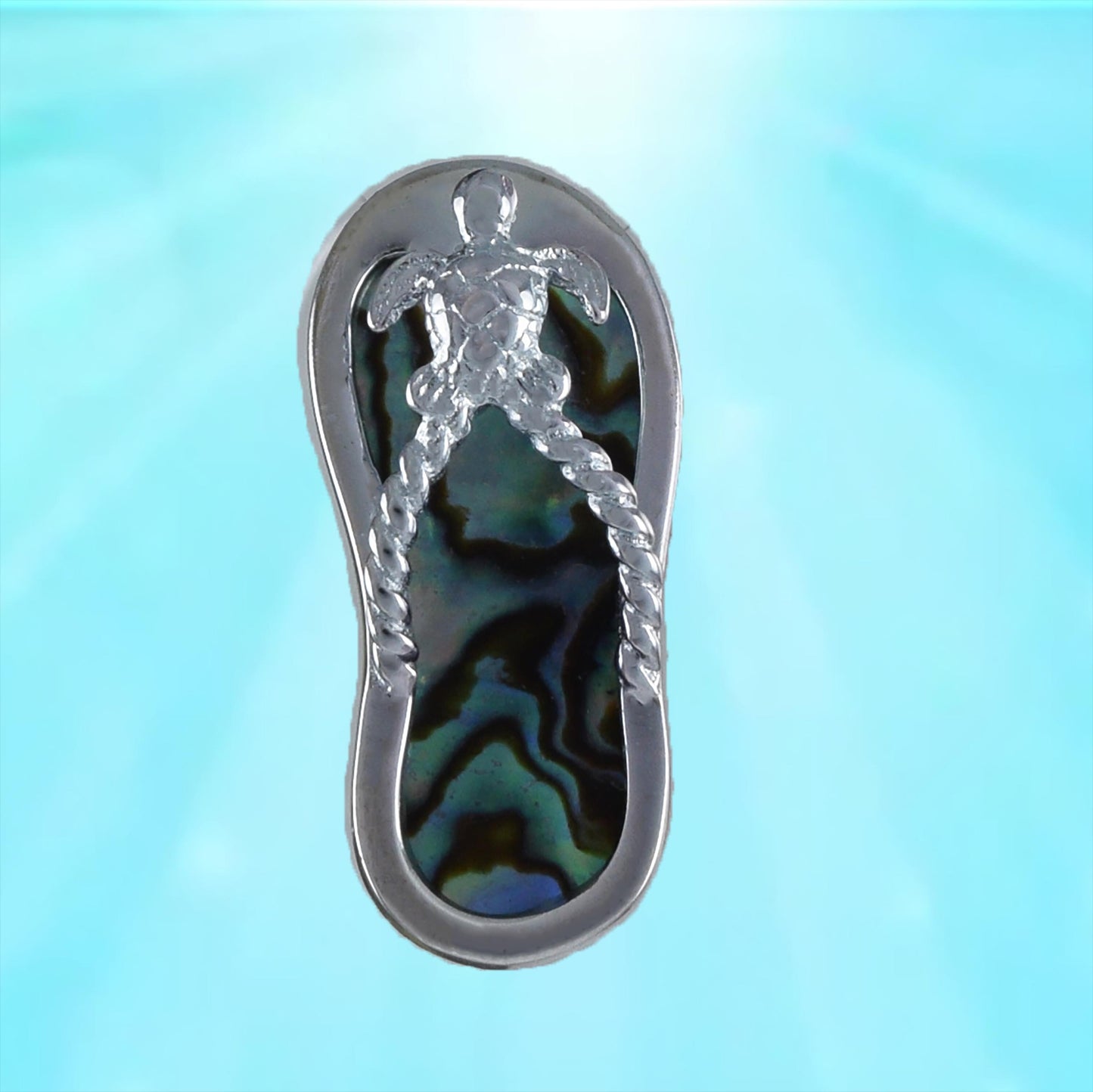 Hawaiian Genuine Paua Shell Sea Turtle Slipper Pendant, Sterling Silver Turtle Sandal Charm Pendant, Christmas Birthday Mom Gift