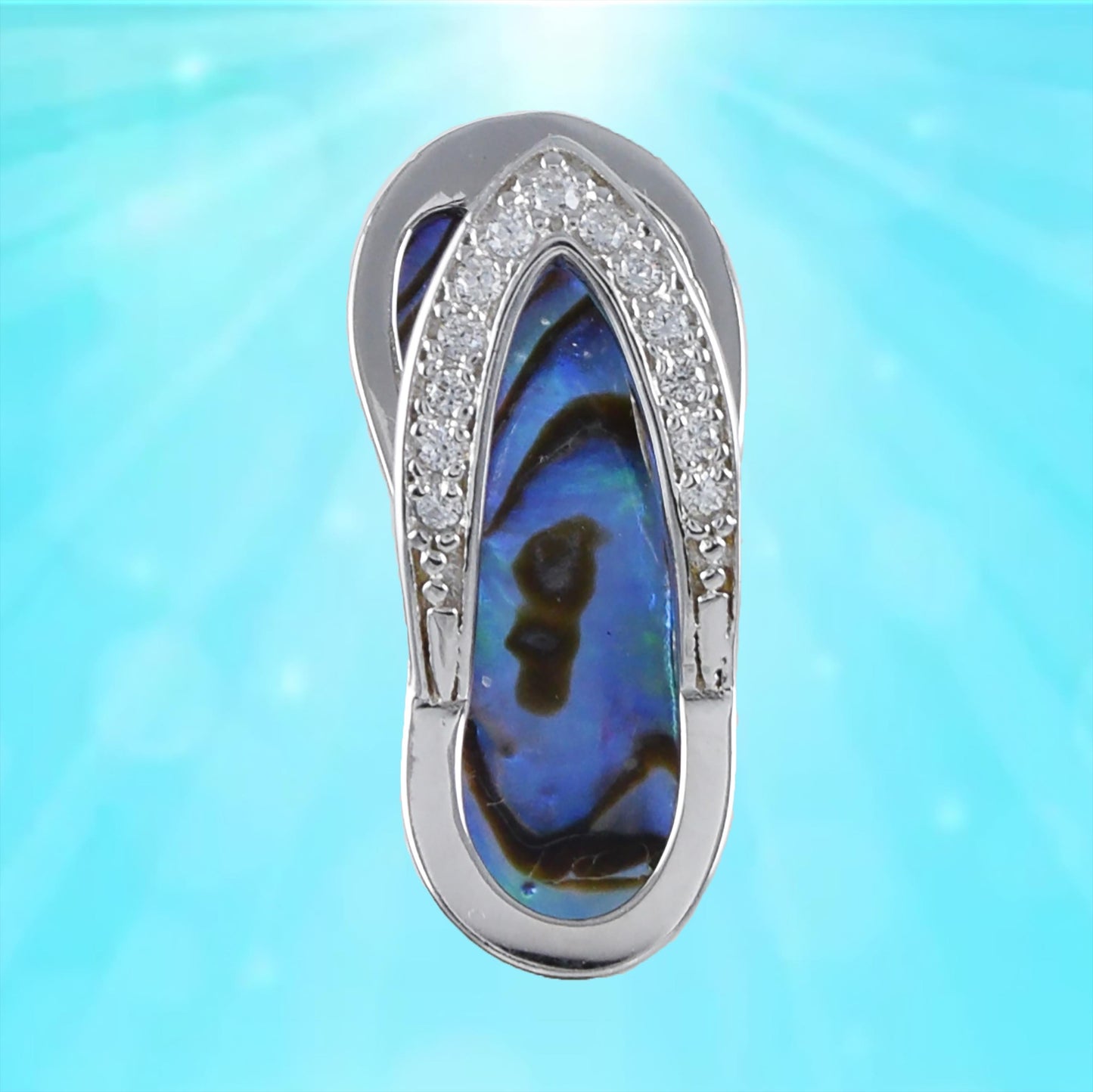 Hawaiian Large Genuine Paua Shell Slipper Pendant, Sterling Silver Abalone MOP Sandal Charm Pendant, Christmas Birthday Mom Gift