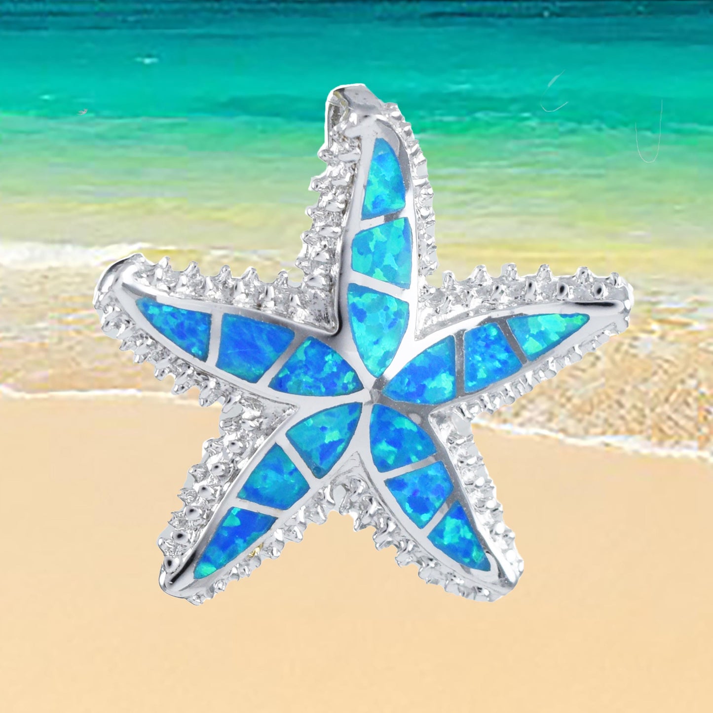 Hawaiian Blue Opal Starfish Pendant, Sterling Silver Blue Opal Inlay Star Fish Pendant Hawaiian Jewelry, Christmas Birthday Mom Gift