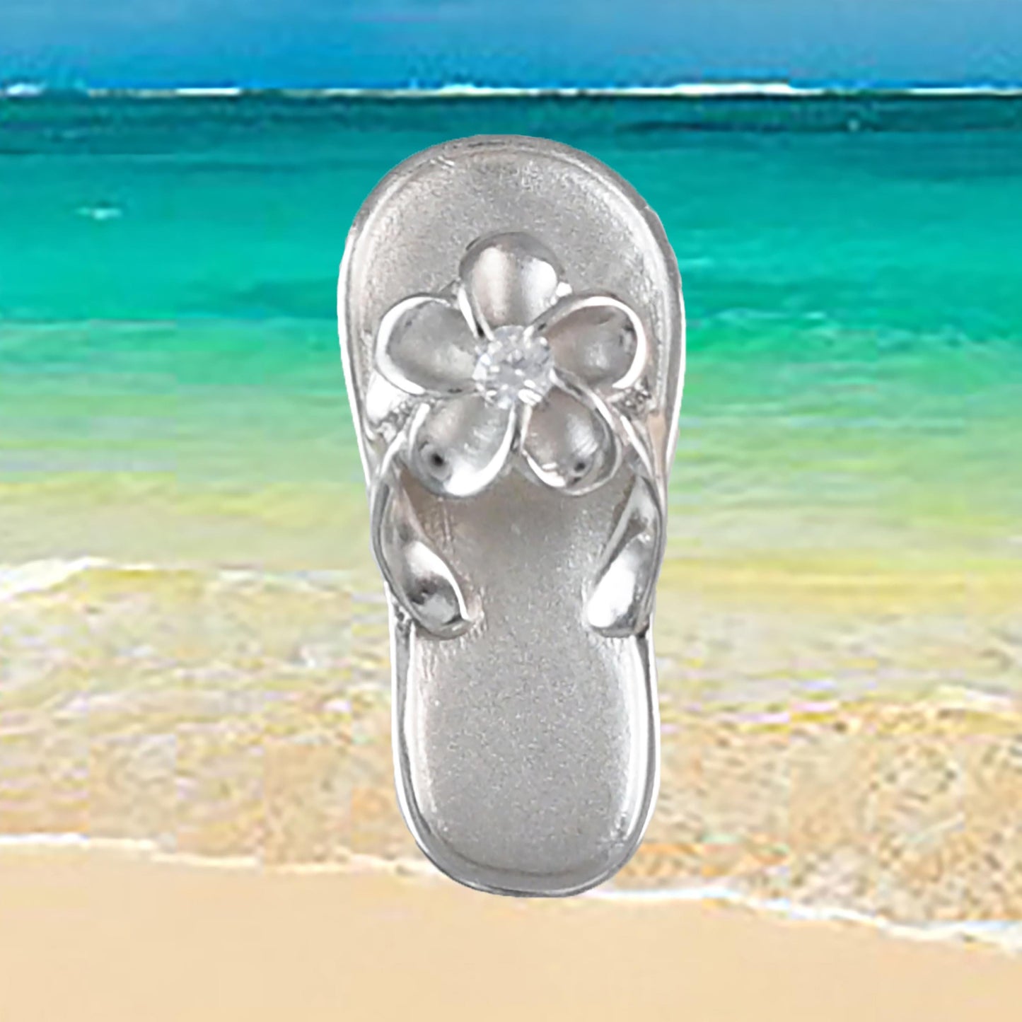 Hawaiian Plumeria Slipper Pendant, Sterling Silver Plumeria CZ Sandal Pendant, Hawaiian Jewelry, Christmas Anniversary Birthday Gift