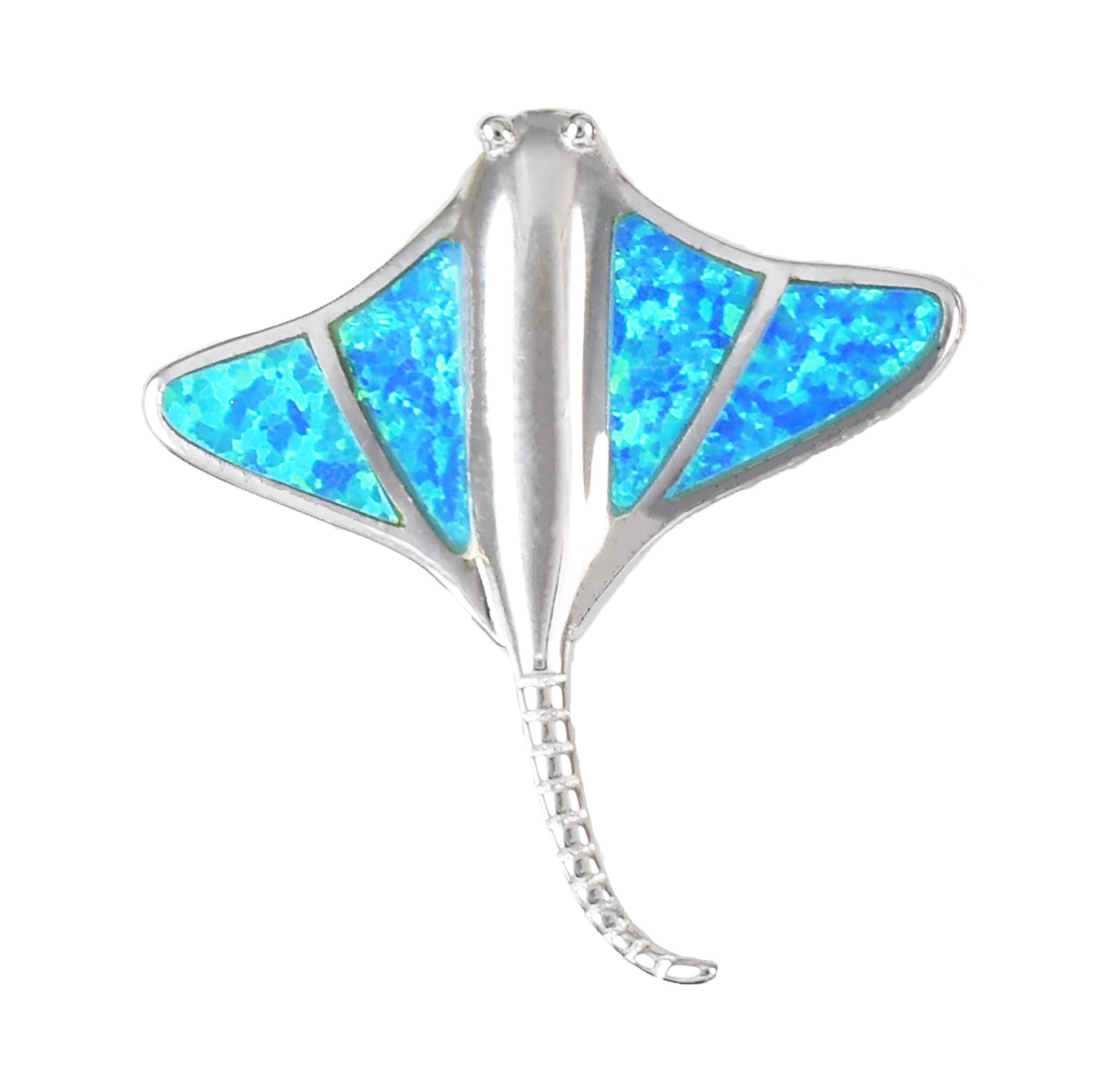 Hawaiian Blue Opal Stingray Pendant, Sterling Silver Blue Opal Sting Ray Pendant, Christmas Anniversary Birthday Mom Gift
