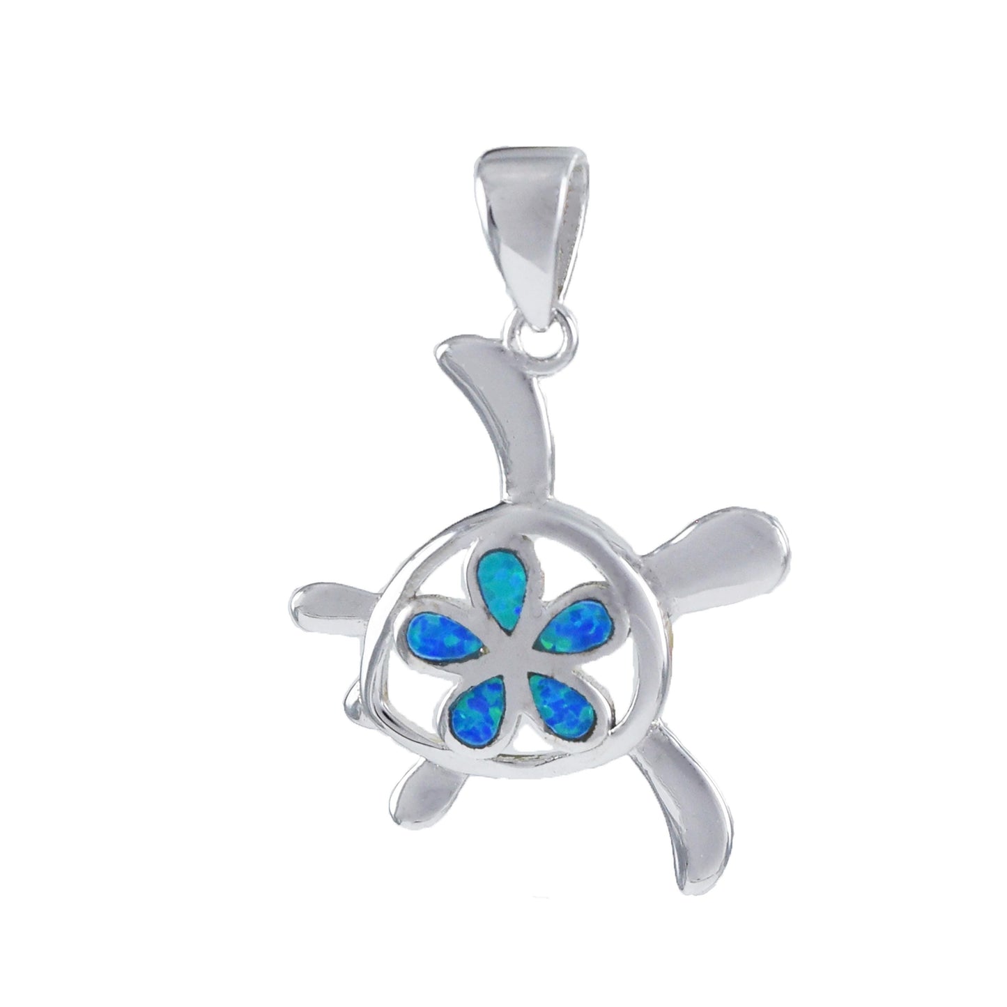Hawaiian Blue Opal Plumeria Turtle Pendant, Sterling Silver Turtle Blue Opal Plumeria Pendant, Christmas Mom Birthday Gift