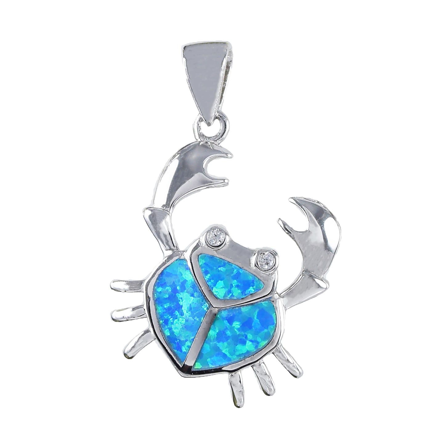 Hawaiian Blue Opal Crab Pendant, Sterling Silver Blue Opal Inlay Crab CZ Eye Pendant, Hawaiian Jewelry, Christmas Mom Birthday Gift