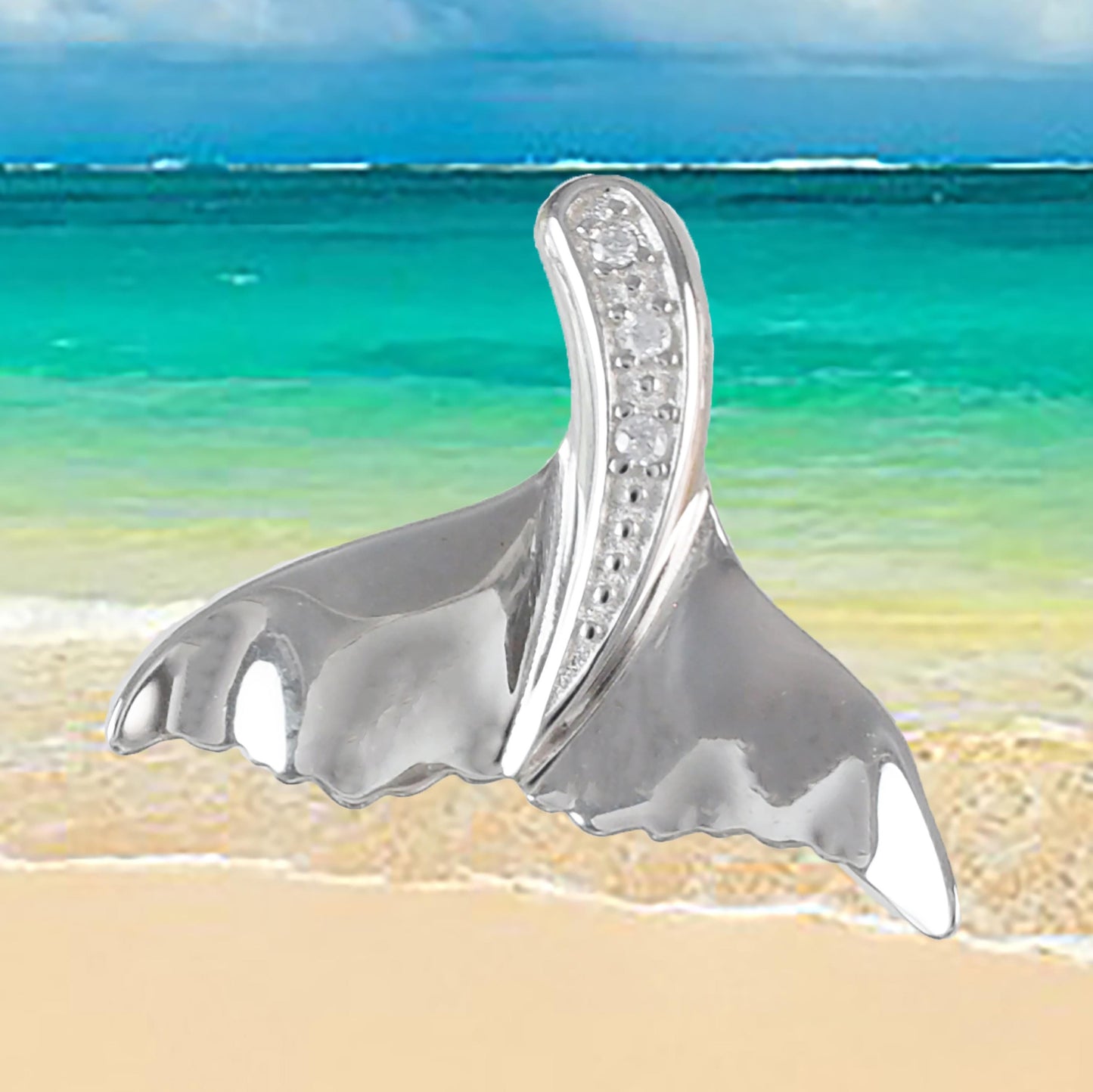 Hawaiian Whale Tail Pendant, Sterling Silver Whale Tail CZ Pendant, Hawaiian Jewelry, Christmas Anniversary Birthday Gift