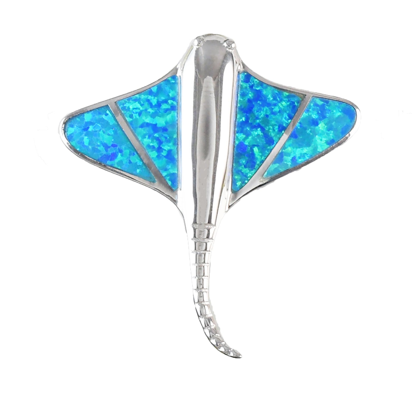 Hawaiian Large Blue Opal Stingray Pendant, Sterling Silver Blue Opal Sting Ray Pendant, Christmas Anniversary Birthday Gift