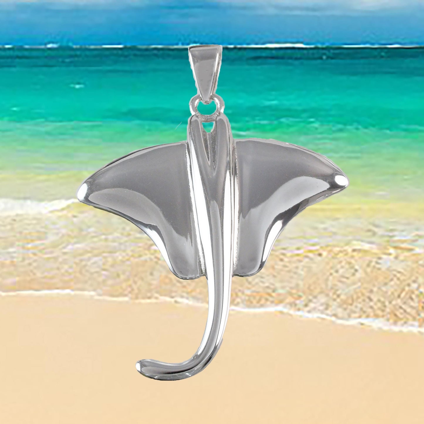 Hawaiian Large Stingray Pendant, Sterling Silver Sting Ray Pendant, Hawaiian Jewelry, Christmas Anniversary Mom Birthday Gift
