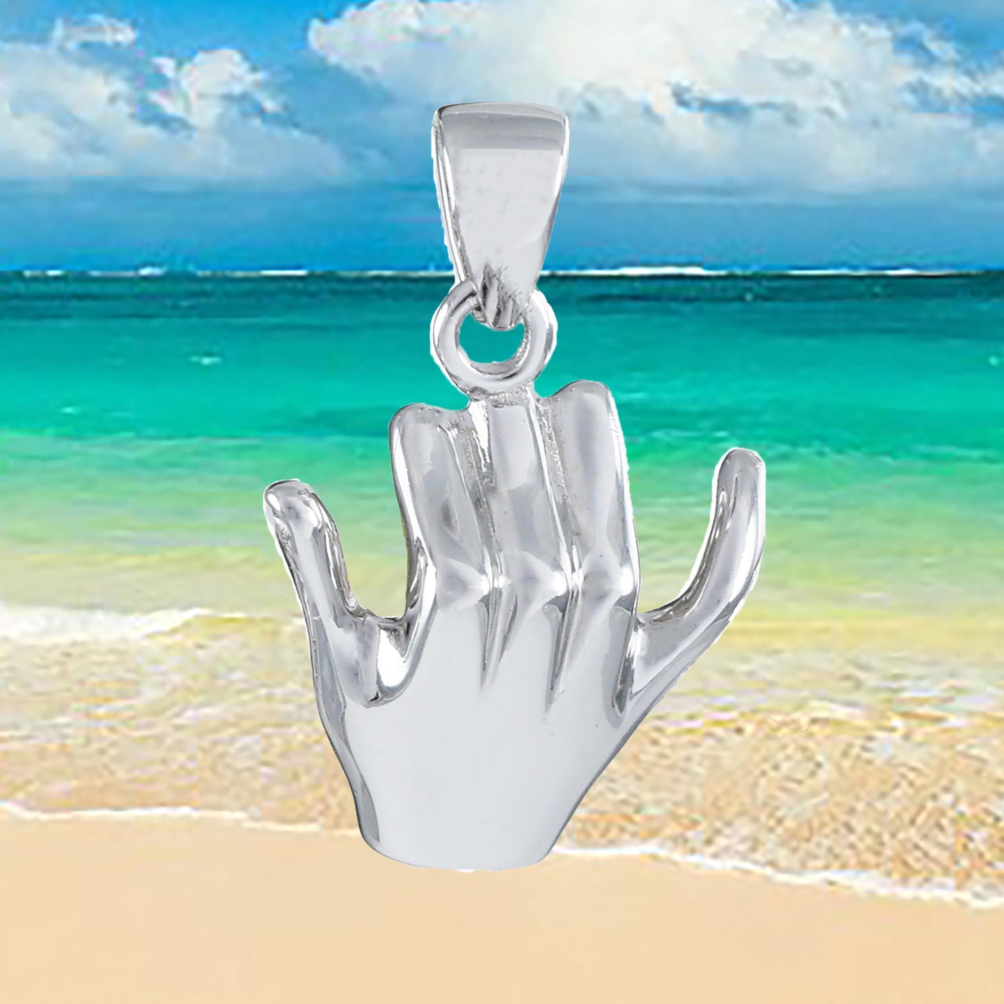 Hawaiian 3D Hang Loose Pendant, Sterling Silver Hang Loose, Shaka Sign 3D Pendant, Hawaiian Jewelry Christmas Present Birthday Gift