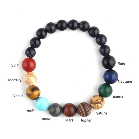 Universe Color Genuine Gemstone Bracelet, Sun, 7 planets, Pluto, Round Beads Stretchable Bracelet, B3358 Paradise Treasures Jewelry