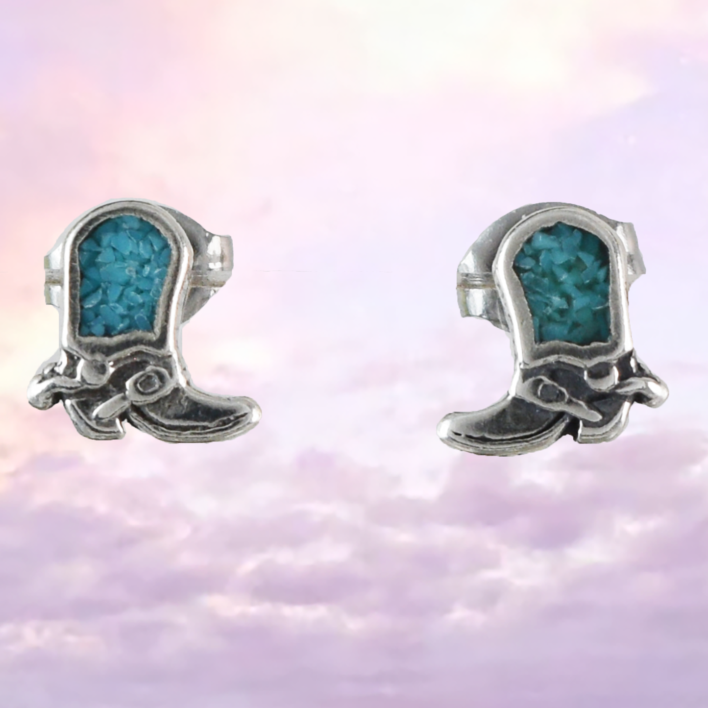 Small Texan Cowgirl Boot Earrings, Sterling Silver Turquoise Cowboy Boot Post Stud Earrings, E9454 Birthday Mother Gift