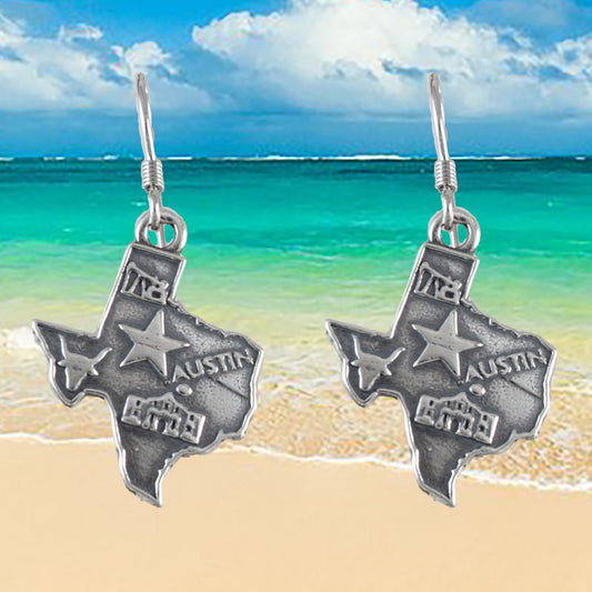 Map of Texas Earrings, Sterling Silver Texas State Map Dangle Earrings, E9460 Birthday Mother Gift, Texan Jewelry