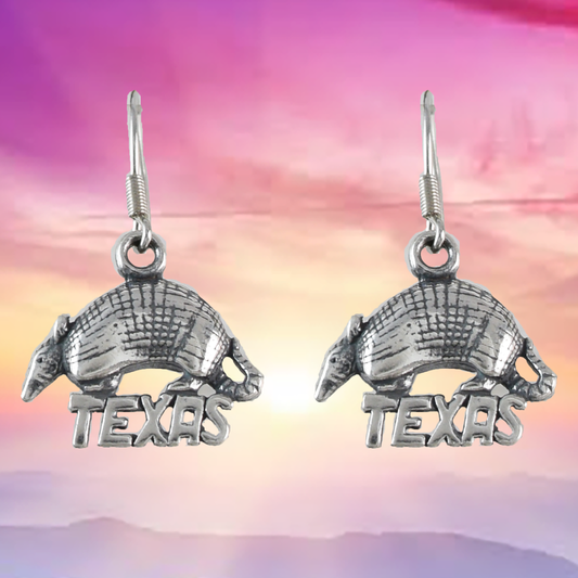 Texas Armadillo Earrings, Sterling Silver Texas Armadillo Dangle Earrings, E9466 Birthday Mother Gift, Texan Jewelry