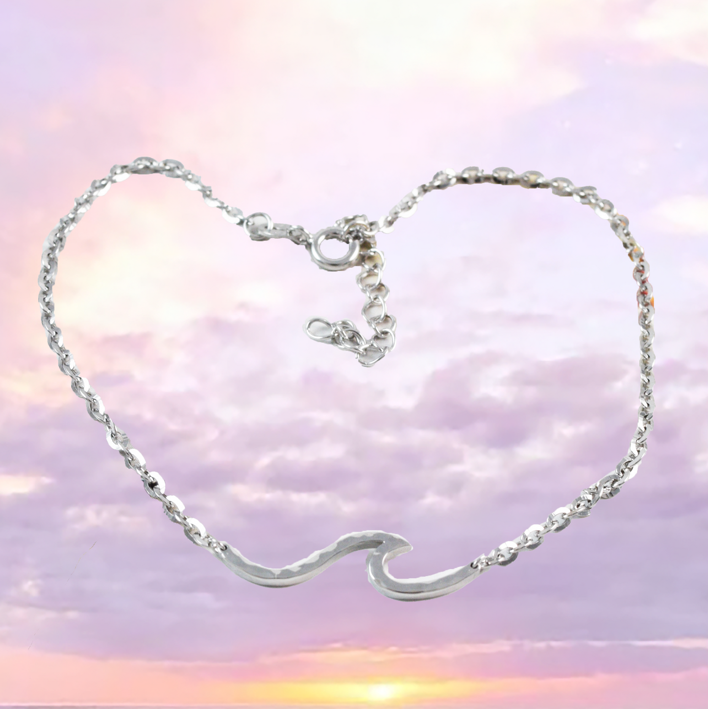 Hawaiian Ocean Wave Anklet, Sterling Silver Ocean Wave Ankle Bracelet, A9468 Birthday Mother Gift