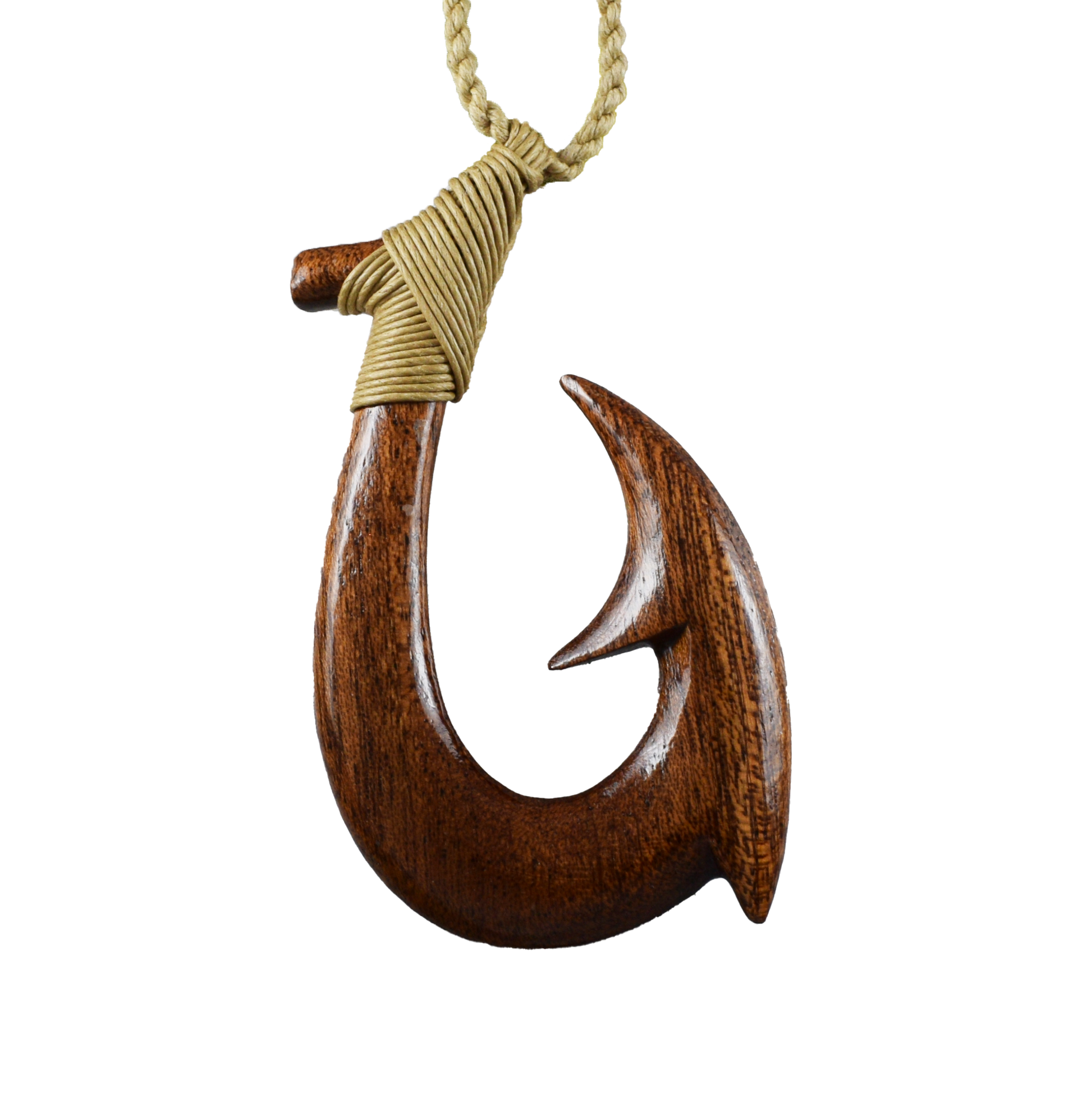 Hand Carved 3D Koa Wood Fish Hook Necklace, N9432 -Paradise Treasures Jewelry