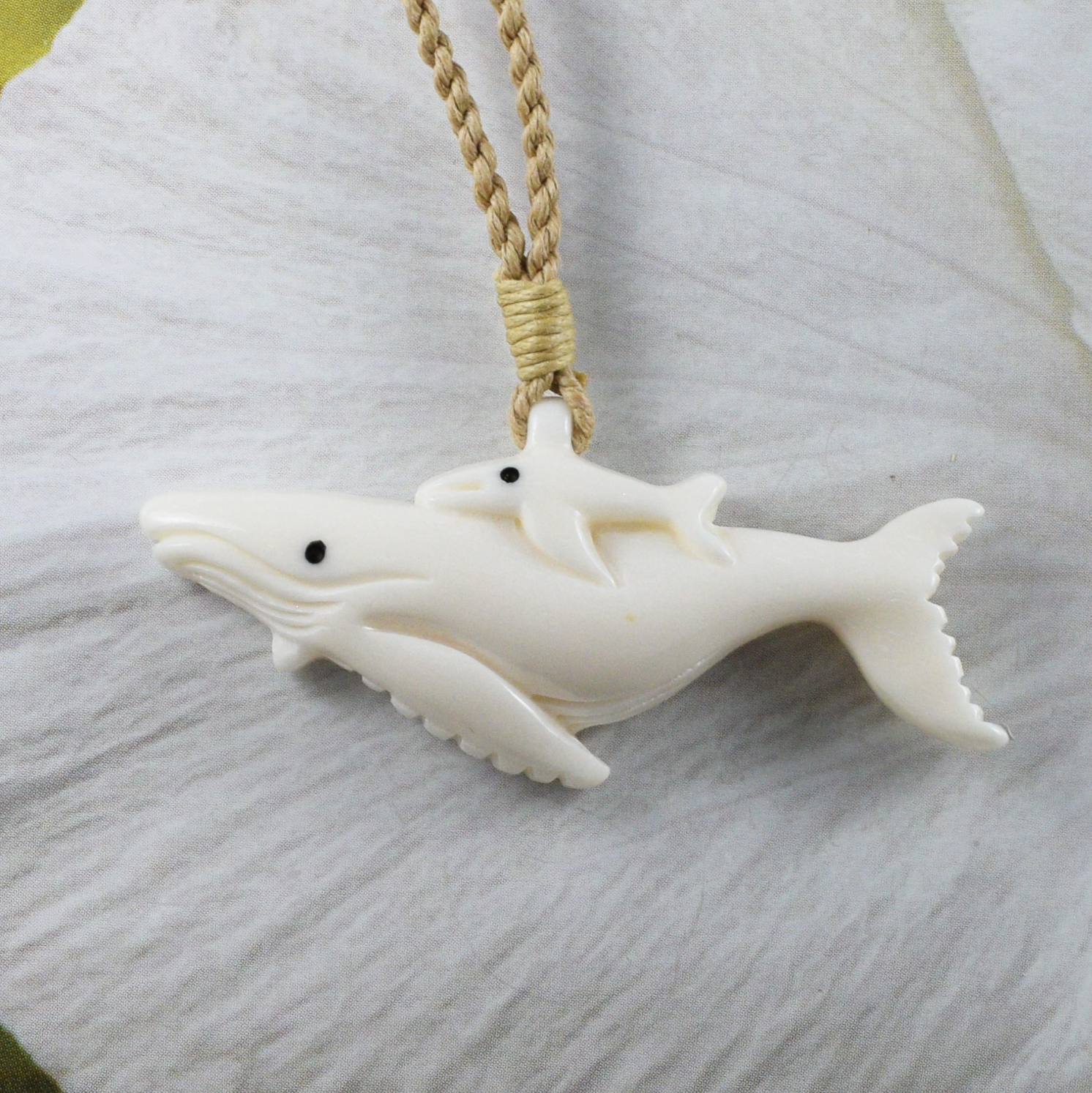 Hand Carved Buffalo Bone 2 Whales Necklace, N9418 -Paradise Treasures Jewelry